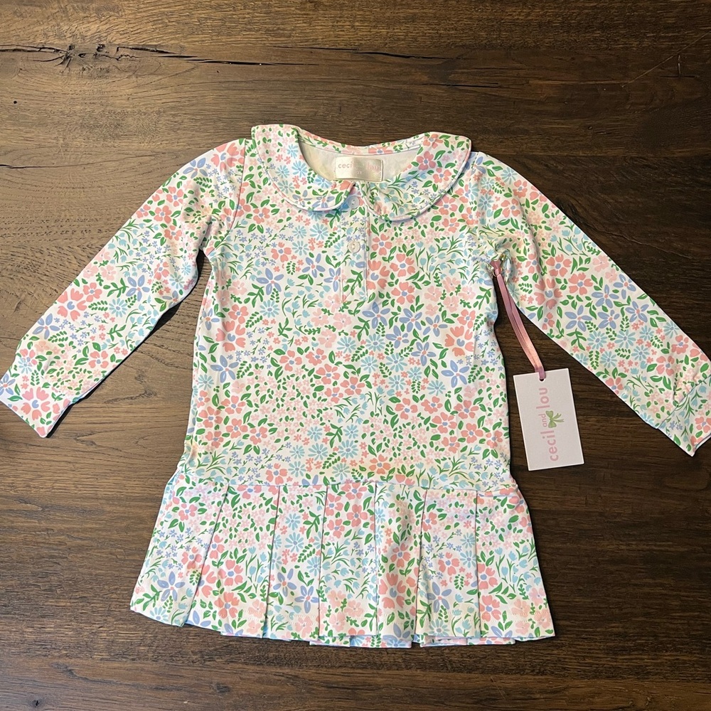 Cecil & Lou NWT Floral Lycra Tennis Dress Smocked Threads
